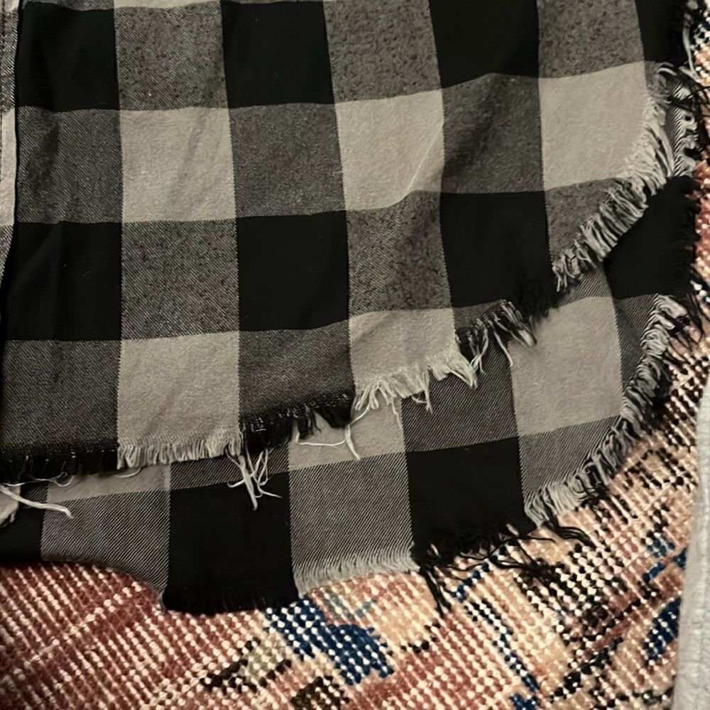 NSF Distressed Check Plaid Button Up Elongated Flannel Shirt - Picture 4 of 6